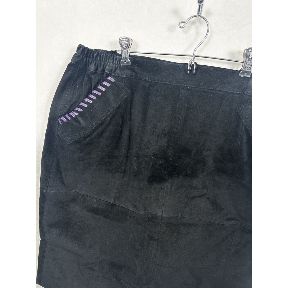 Vintage Vanna White Original Black Purple Suede Leather Skirt Sz 10 Women's - Picture 2 of 9